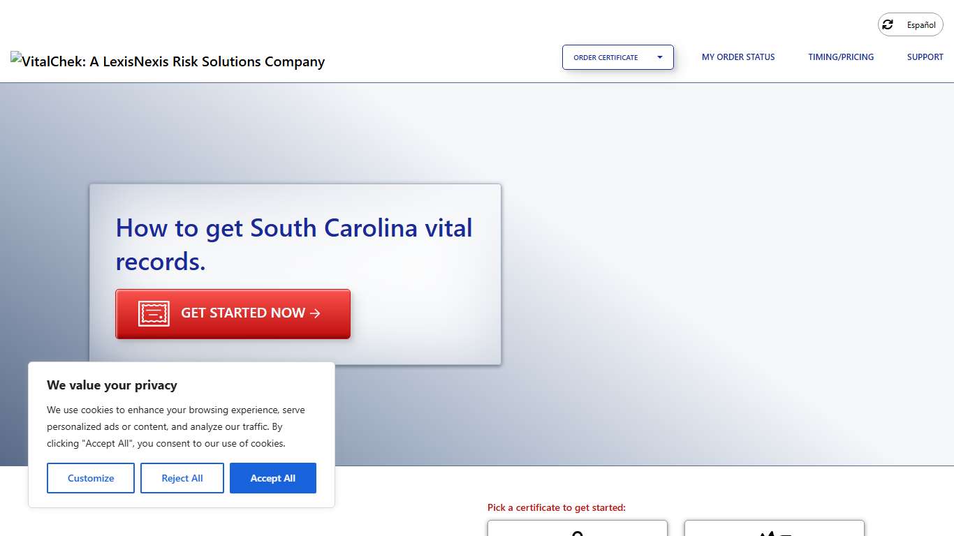 South Carolina (SC) Vital Records State Certificates - VitalChek
