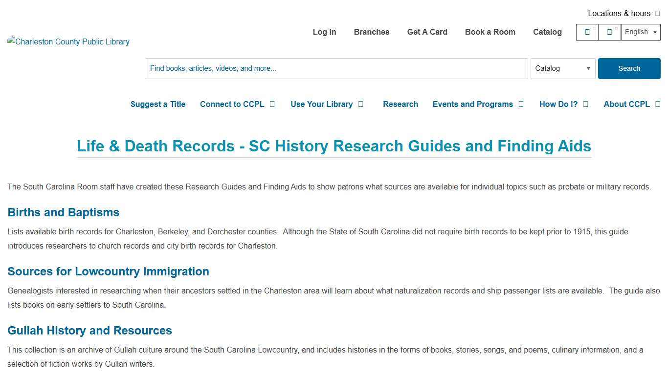 Life & Death Records - SC History Research Guides and Finding Aids Charleston County Public Library